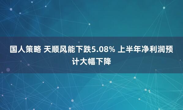 国人策略 天顺风能下跌5.08% 上半年净利润预计大幅下降
