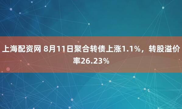 上海配资网 8月11日聚合转债上涨1.1%，转股溢价率26.23%